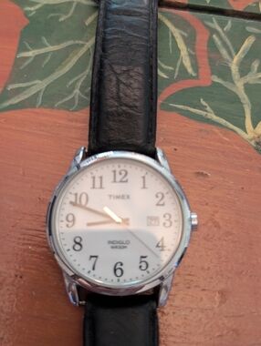 Timex Silver Case with Black Leather Strap